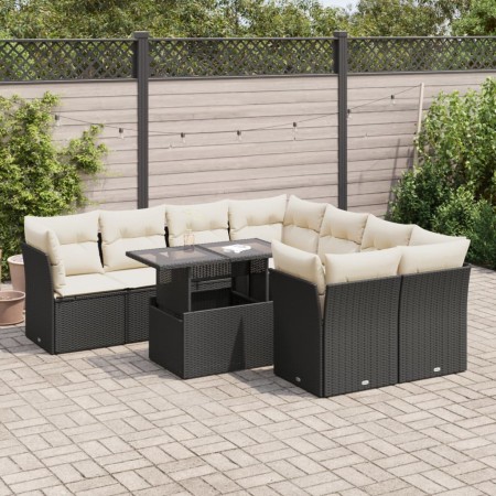Set de sofás de jardín con cojines 9 pzas ratán sintético negro de , Conjuntos de jardín - Ref: Foro24-3326127, Precio: 596,4...