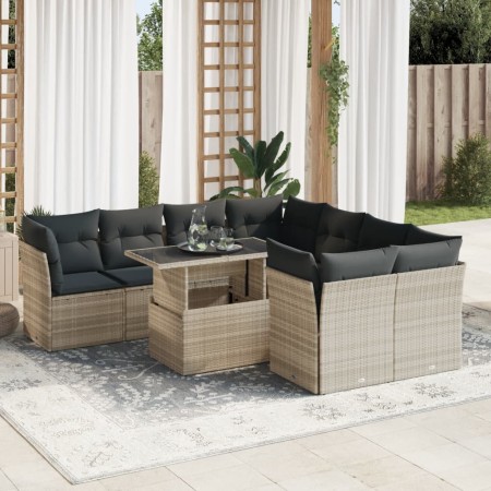 Set muebles jardín 9 pzas y cojines ratán sintético gris claro de , Conjuntos de jardín - Ref: Foro24-3326133, Precio: 671,74...