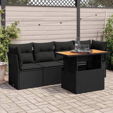 Set de muebles de jardín 5 pzas y cojines ratán sintético negro de , Conjuntos de jardín - Ref: Foro24-3326876, Precio: 370,9...