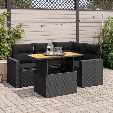 Set de muebles de jardín 5 pzas y cojines ratán sintético negro de , Conjuntos de jardín - Ref: Foro24-3327030, Precio: 410,4...