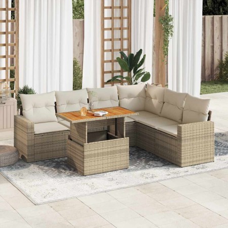 Set sofás de jardín 7 piezas y cojines ratán sintético beige de , Conjuntos de jardín - Ref: Foro24-3327047, Precio: 555,89 €...