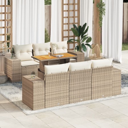 Set sofás de jardín 7 piezas y cojines ratán sintético beige de , Conjuntos de jardín - Ref: Foro24-3327334, Precio: 636,54 €...