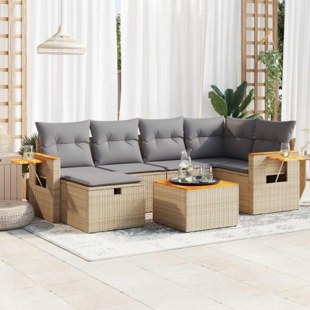 Set sofás de jardín 7 piezas y cojines ratán sintético beige de , Conjuntos de jardín - Ref: Foro24-3325979, Precio: 473,62 €...