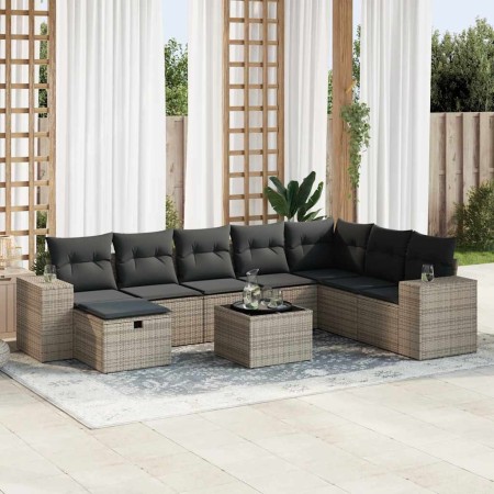 Set de sofás de jardín con cojines 9 pzas ratán sintético gris de , Conjuntos de jardín - Ref: Foro24-3325746, Precio: 570,76...
