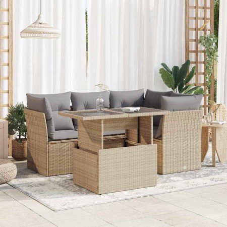 Juego de sofás jardín con cojines 5 pzas ratán sintético beige de , Conjuntos de jardín - Ref: Foro24-3326150, Precio: 393,93...