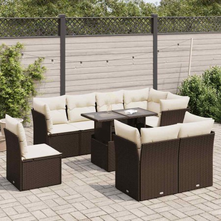 Set de sofás de jardín 9 pzas y cojines ratán sintético marrón de , Conjuntos de jardín - Ref: Foro24-3326184, Precio: 658,39...