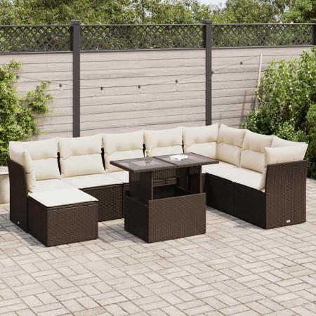 Set de sofás de jardín 9 pzas y cojines ratán sintético marrón de , Conjuntos de jardín - Ref: Foro24-3326214, Precio: 620,48...