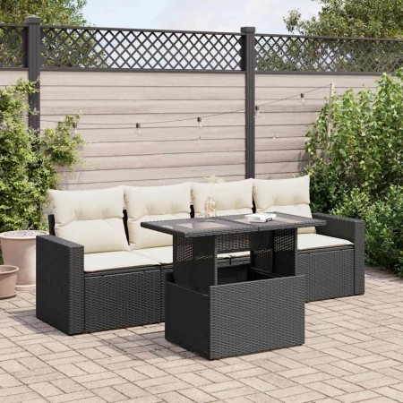 Set de muebles de jardín 5 pzas y cojines ratán sintético negro de , Conjuntos de jardín - Ref: Foro24-3326237, Precio: 348,9...