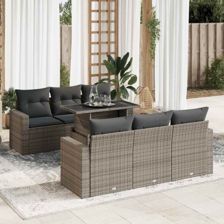 Set de sofás de jardín 7 pzas con cojines ratán sintético gris de , Conjuntos de jardín - Ref: Foro24-3326261, Precio: 516,45...