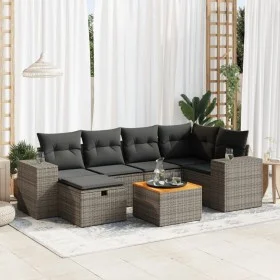 Set de sofás de jardín 7 pzas con cojines ratán sintético gris de , Conjuntos de jardín - Ref: Foro24-3325875, Precio: 440,90...