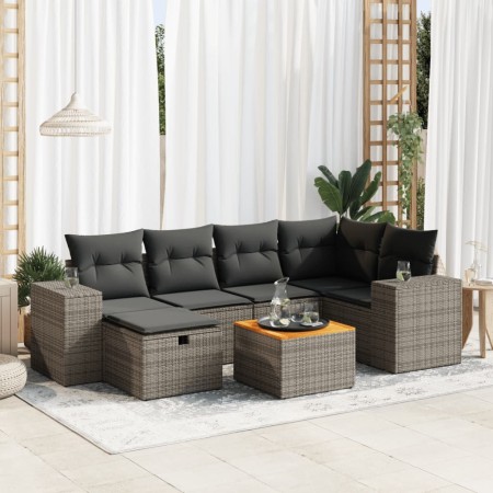 Set de sofás de jardín 7 pzas con cojines ratán sintético gris de , Conjuntos de jardín - Ref: Foro24-3325875, Precio: 461,37...
