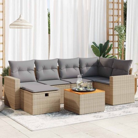 Set sofás de jardín 7 piezas y cojines ratán sintético beige de , Conjuntos de jardín - Ref: Foro24-3325790, Precio: 477,09 €...