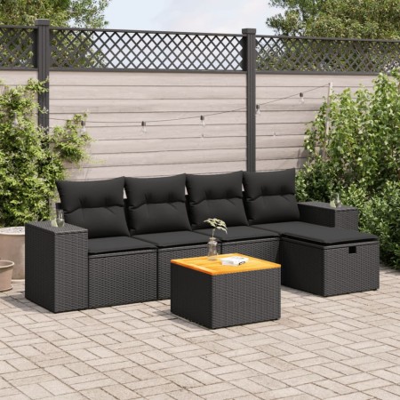 Set de sofás de jardín 6 piezas y cojines ratán sintético negro de , Conjuntos de jardín - Ref: Foro24-3325863, Precio: 391,1...