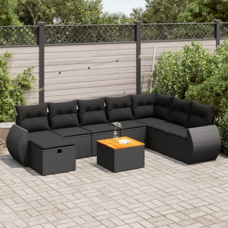 Set de sofás de jardín con cojines 9 pzas ratán sintético negro de , Conjuntos de jardín - Ref: Foro24-3325856, Precio: 563,1...