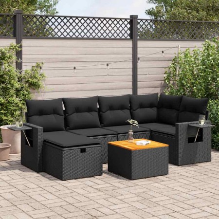Set de sofás de jardín 7 pzas con cojines ratán sintético negro de , Conjuntos de jardín - Ref: Foro24-3325814, Precio: 477,2...