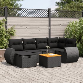 Set de sofás de jardín 7 pzas con cojines ratán sintético negro de , Conjuntos de jardín - Ref: Foro24-3325842, Precio: 471,7...