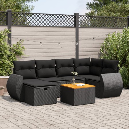 Set de sofás de jardín 7 pzas con cojines ratán sintético negro de , Conjuntos de jardín - Ref: Foro24-3325842, Precio: 471,7...