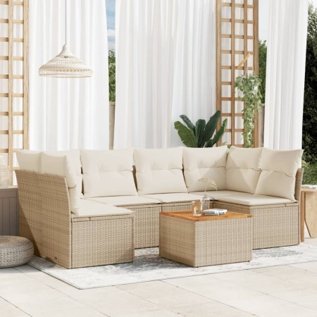 Set sofás de jardín 7 piezas y cojines ratán sintético beige en Conjuntos de jardín | Comprar online en Foru.es
