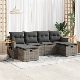 Set de muebles de jardín 6 pzas y cojines ratán sintético gris de , Conjuntos de jardín - Ref: Foro24-3326001, Precio: 378,74...