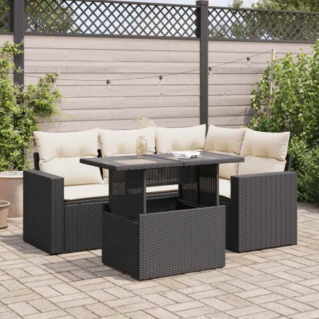 Set de muebles de jardín 5 pzas y cojines ratán sintético negro de , Conjuntos de jardín - Ref: Foro24-3326307, Precio: 377,4...