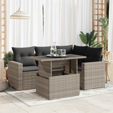 Juego de sofás jardín con cojines 5 pzas ratán sintético gris de , Conjuntos de jardín - Ref: Foro24-3326311, Precio: 407,62 ...