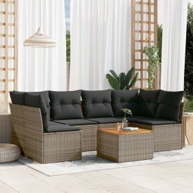 Set de sofás de jardín 7 piezas con cojines ratán PE gris en Conjuntos de jardín | Comprar online en Foru.es