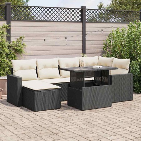 Set de sofás de jardín 7 pzas con cojines ratán sintético negro de , Conjuntos de jardín - Ref: Foro24-3326347, Precio: 477,4...