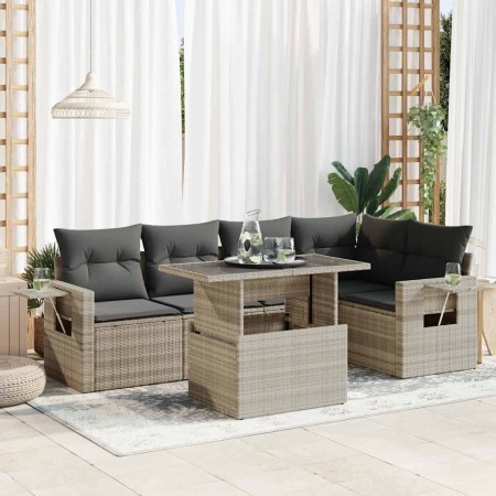 Set de sofás de jardín 6 pzas y cojines ratán sintético gris de , Conjuntos de jardín - Ref: Foro24-3326483, Precio: 457,08 €...