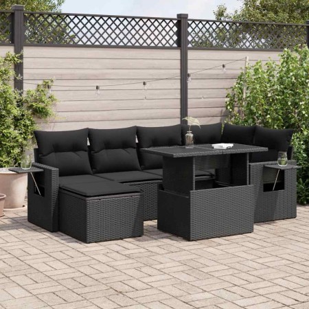 Set de sofás de jardín 7 pzas con cojines ratán sintético negro de , Conjuntos de jardín - Ref: Foro24-3326506, Precio: 528,6...
