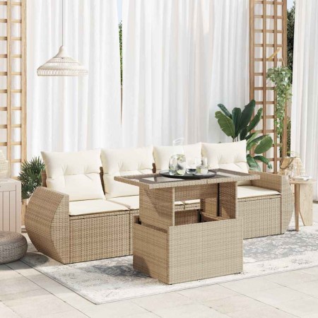 Juego de sofás jardín con cojines 5 pzas ratán sintético beige de , Conjuntos de jardín - Ref: Foro24-3326559, Precio: 436,66...