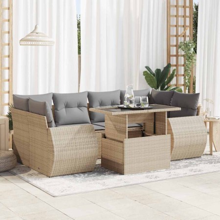 Set sofás de jardín 7 piezas y cojines ratán sintético beige de , Conjuntos de jardín - Ref: Foro24-3326590, Precio: 544,11 €...