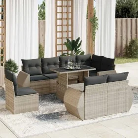 9-teiliges Gartenmöbel-Set und Kissen synthetisches Rattan hellgrau von , Gartensets - Ref: Foro24-3326663, Preis: 818,87 €, ...