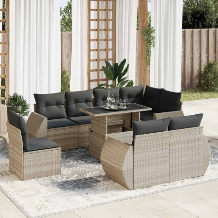 Set muebles jardín 9 pzas y cojines ratán sintético gris claro de , Conjuntos de jardín - Ref: Foro24-3326663, Precio: 786,22...