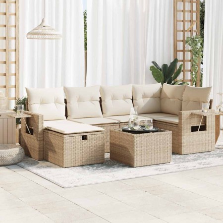 Set sofás de jardín 7 piezas y cojines ratán sintético beige de , Conjuntos de jardín - Ref: Foro24-3325494, Precio: 535,53 €...