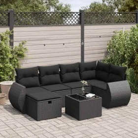Set de sofás de jardín 7 pzas con cojines ratán sintético negro de , Conjuntos de jardín - Ref: Foro24-3325591, Precio: 453,3...