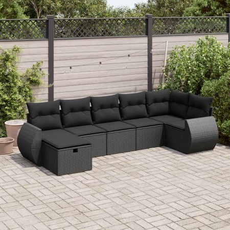 Set de sofás de jardín 7 pzas con cojines ratán sintético negro de , Conjuntos de jardín - Ref: Foro24-3325601, Precio: 461,3...