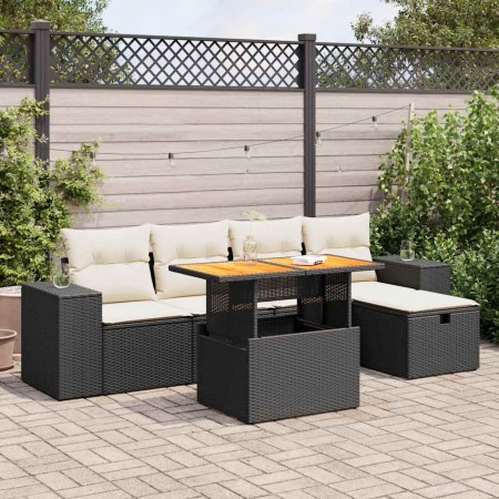 Set sofás jardín y cojines 6 pzas ratán sintético acacia negro de , Conjuntos de jardín - Ref: Foro24-3328078, Precio: 402,72...