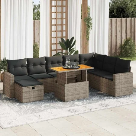 Set sofás jardín y cojines 9 pzas ratán sintético acacia gris de , Conjuntos de jardín - Ref: Foro24-3328019, Precio: 580,36 ...