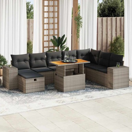 Set sofás jardín y cojines 9 pzas ratán sintético acacia gris de , Conjuntos de jardín - Ref: Foro24-3328103, Precio: 586,91 ...