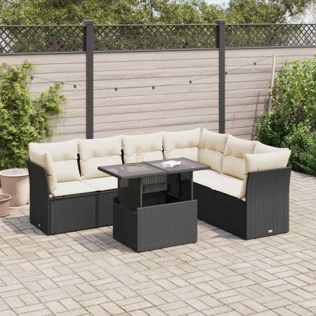 Set de sofás de jardín 7 pzas con cojines ratán sintético negro de , Conjuntos de jardín - Ref: Foro24-3326167, Precio: 466,7...
