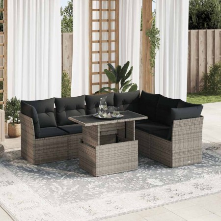 Set de sofás de jardín 7 pzas con cojines ratán sintético gris de , Conjuntos de jardín - Ref: Foro24-3326171, Precio: 485,16...