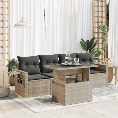 Set de sofás jardín y cojines 5 pzas ratán sintético gris claro de , Conjuntos de jardín - Ref: Foro24-3326403, Precio: 371,3...