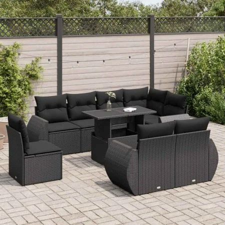Set of garden sofas with cushions 9 pcs synthetic rattan black by , Garden sets - Ref: Foro24-3326656, Price: 695,08 €, Disco...