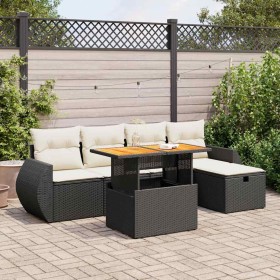 Set sofás jardín y cojines 6 pzas ratán sintético acacia negro de , Conjuntos de jardín - Ref: Foro24-3328050, Precio: 406,17...