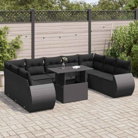 Set de sofás de jardín y cojines 10 pzas ratán sintético negro de , Conjuntos de jardín - Ref: Foro24-3326696, Precio: 755,40...