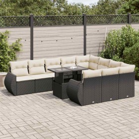 Set de sofás de jardín 11 pzas y cojines ratán sintético negro de , Conjuntos de jardín - Ref: Foro24-3326707, Precio: 746,41...