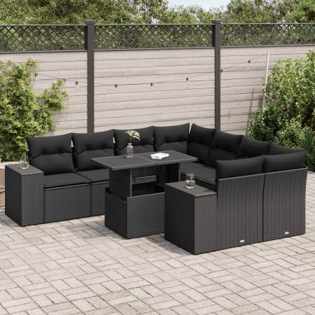 Set de sofás de jardín con cojines 9 pzas ratán sintético negro de , Conjuntos de jardín - Ref: Foro24-3326766, Precio: 661,5...