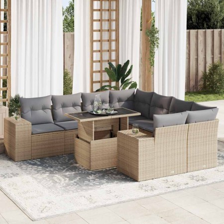 Set de sofás de jardín con cojines 9 pzas ratán sintético beige de , Conjuntos de jardín - Ref: Foro24-3326770, Precio: 671,6...