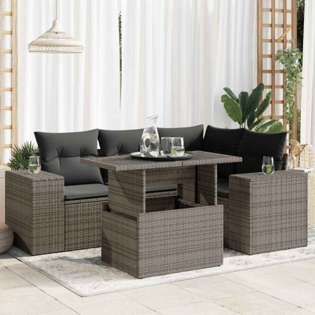 Juego de sofás jardín con cojines 5 pzas ratán sintético gris de , Conjuntos de jardín - Ref: Foro24-3326791, Precio: 412,59 ...