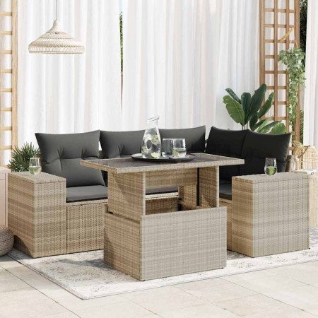 Set de sofás jardín y cojines 5 pzas ratán sintético gris claro de , Conjuntos de jardín - Ref: Foro24-3326793, Precio: 418,0...